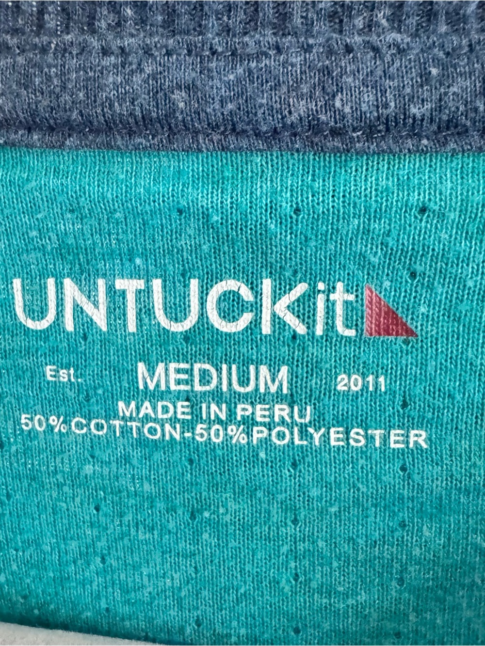 UNTUCKit Teal Logo Knit Tee with Heathered Navy Trim - Picture 3 of 6